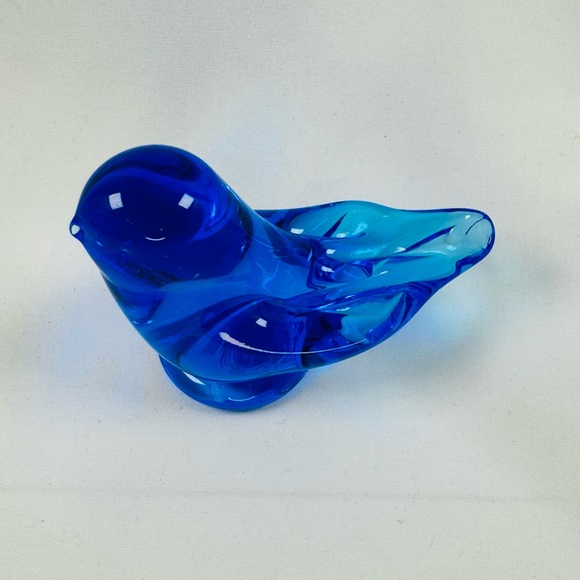 Leo Ward 1995 Vintage Blue Bird Of Happiness Art Glass Cobalt Signed 3.5x3.25 In - Picture 3 of 7